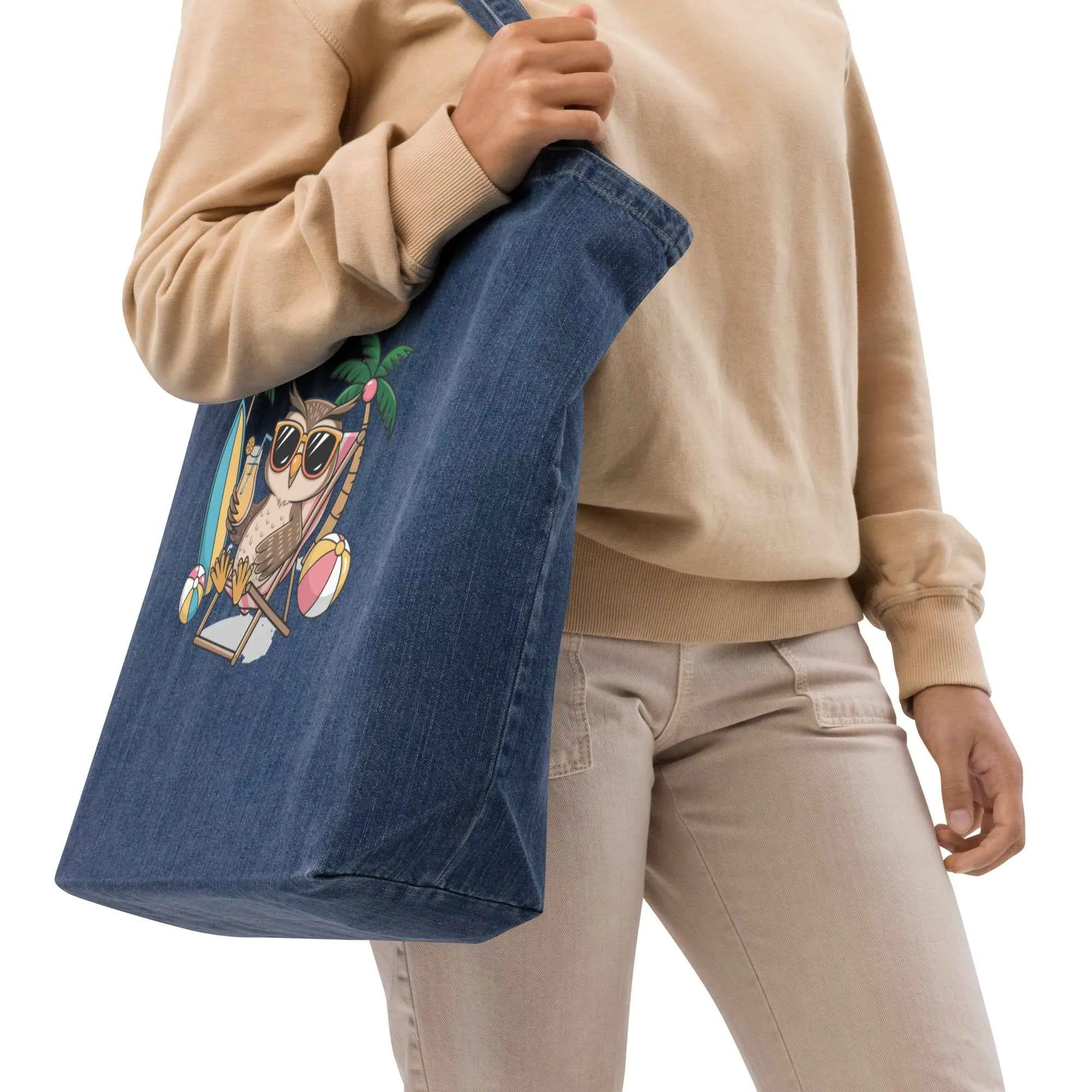 Owl Themed Organic Denim Tote Bags: Eco-Friendly Durability Meets Timeless Style