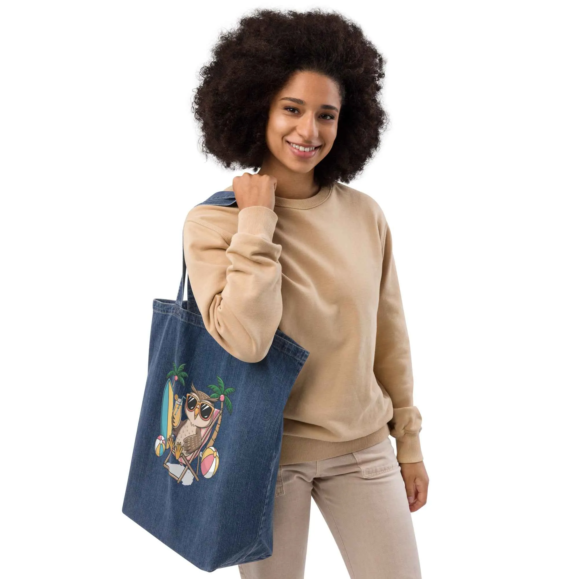Owl Themed Organic Denim Tote Bags: Eco-Friendly Durability Meets Timeless Style