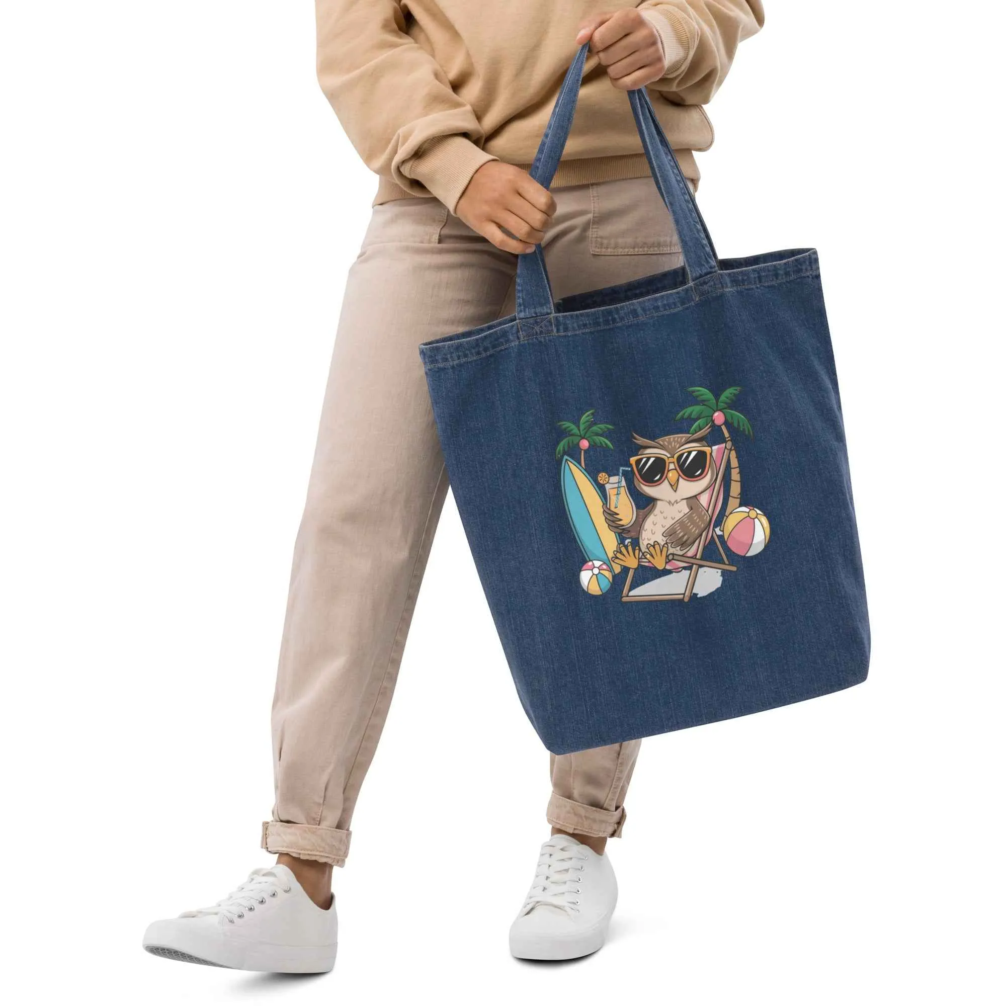 Owl Themed Organic Denim Tote Bags: Eco-Friendly Durability Meets Timeless Style