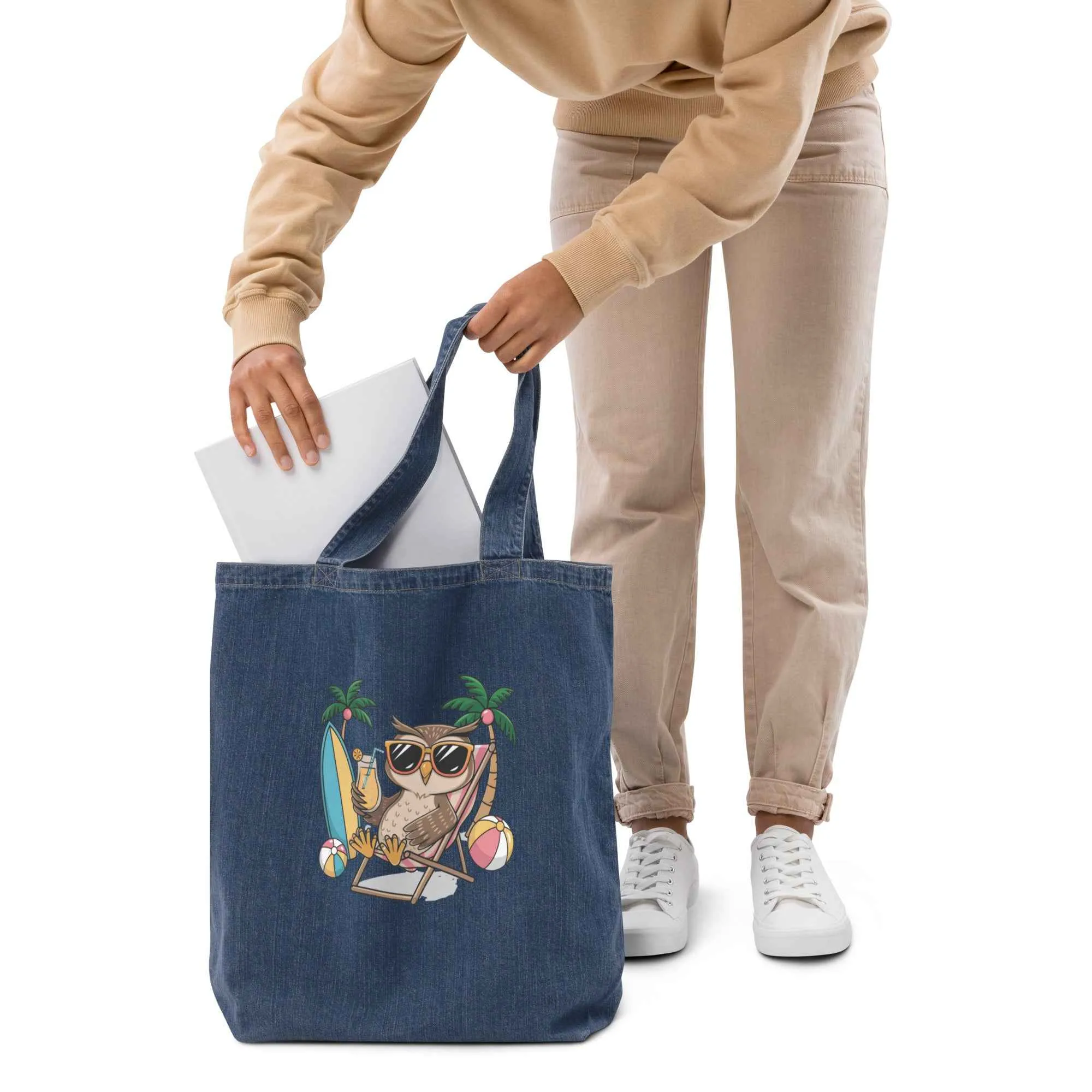 Owl Themed Organic Denim Tote Bags: Eco-Friendly Durability Meets Timeless Style