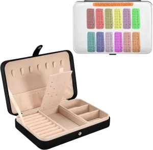 Oyihfvs Colorful Multiplication Tables on White Leather Jewelry Bag, Jewelry Storage, Portable Jewelry Organizer Boxes for Women Lady Necklace, Earrings, Rings, Bracelet