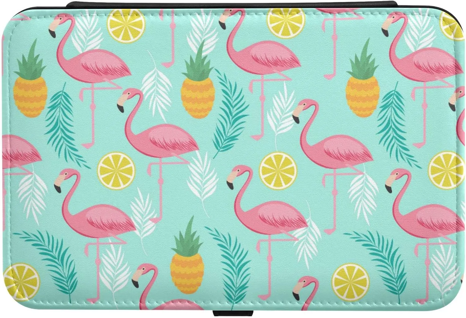 Oyihfvs Seamless Pink Flamingos, Pineapples and Exotic Leaves on Turquoise Leather Jewelry Bag, Jewelry Storage, Portable Jewelry Organizer Boxes for Women Lady Necklace, Earrings, Rings, Bracelet