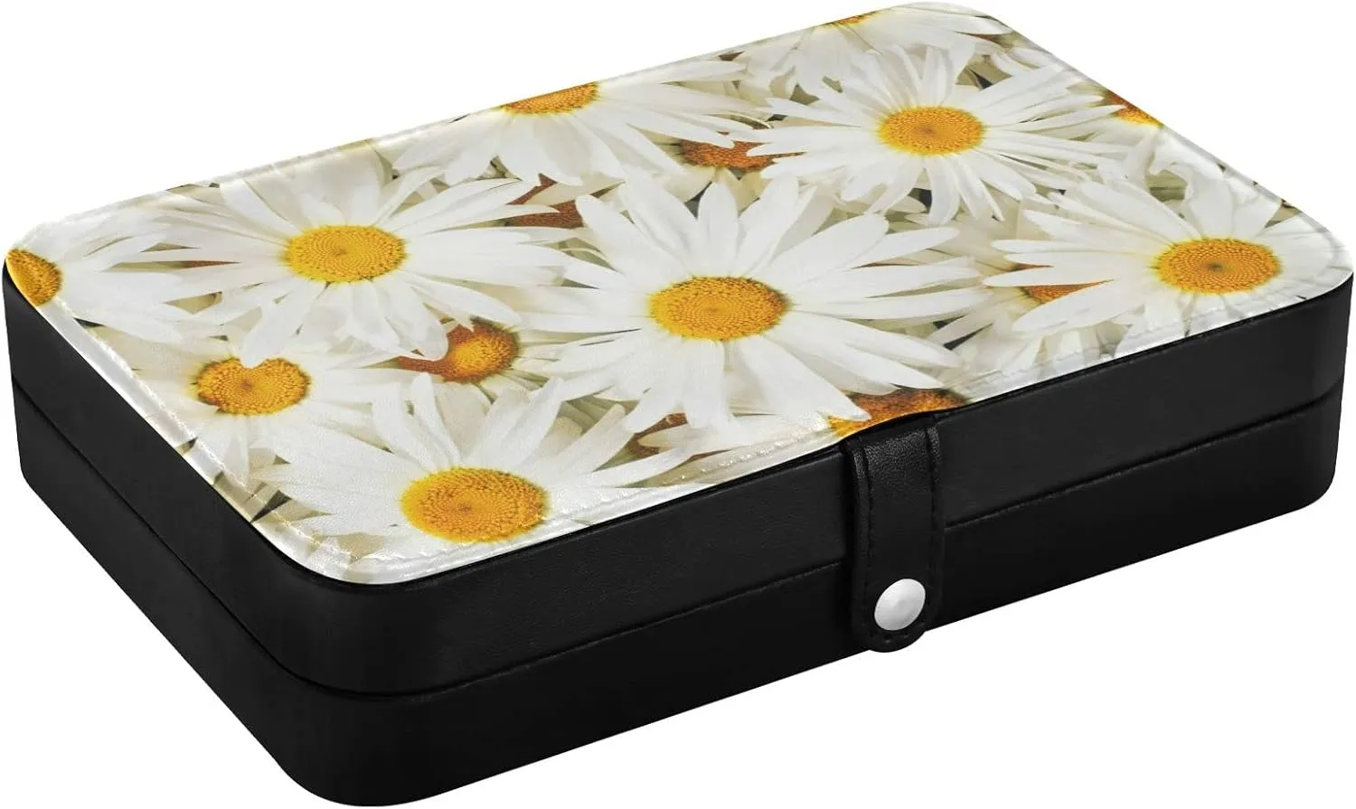 Oyihfvs Seamless White Daisy Flowers Texture Leather Jewelry Bag, Jewelry Storage, Portable Jewelry Organizer Boxes for Women Lady Necklace, Earrings, Rings, Bracelet