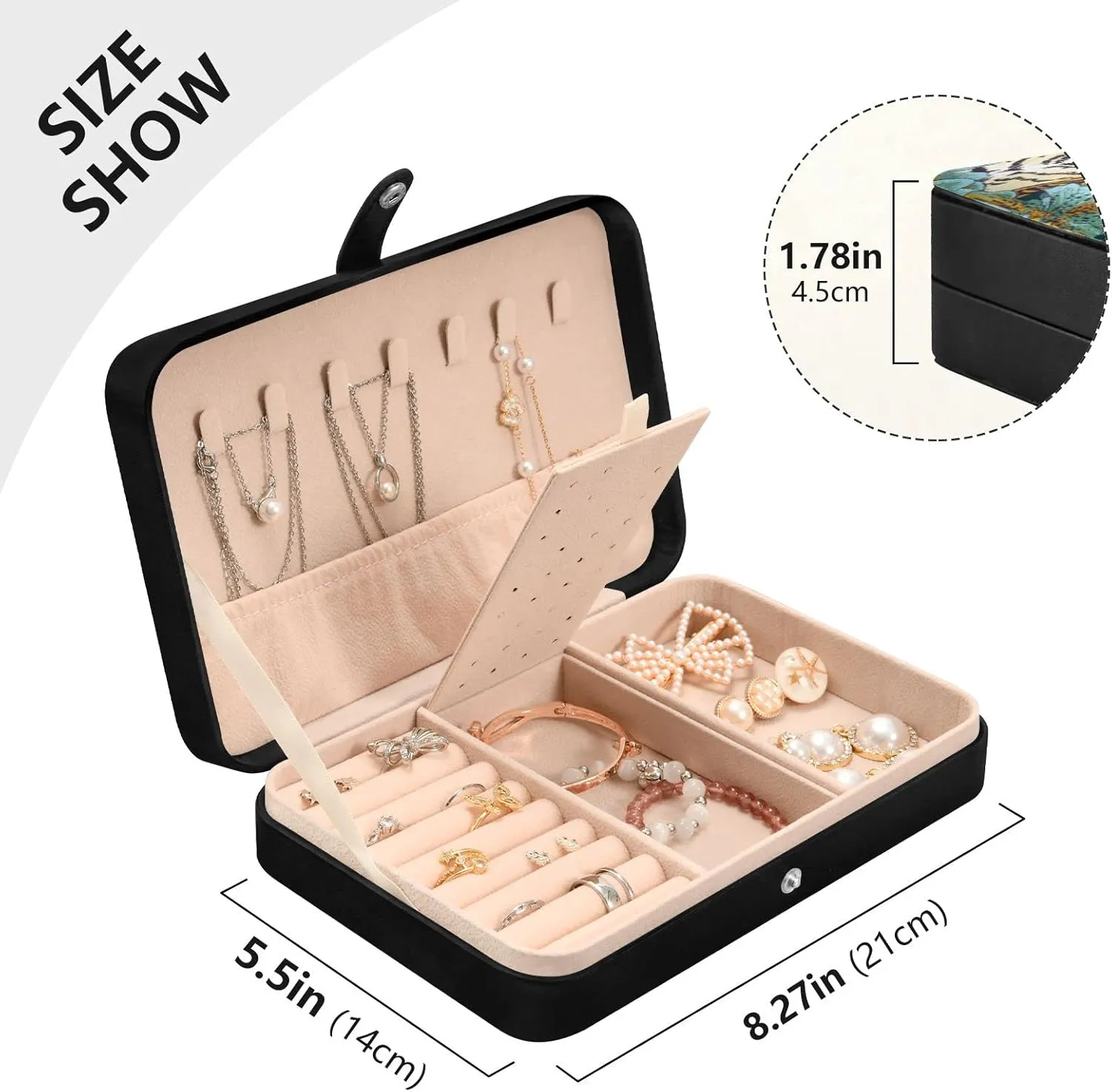 Oyihfvs Tropical Seamless Exotic Turquoise Flowers, Toucan and Yellow Tiger Leather Jewelry Bag, Jewelry Storage, Portable Jewelry Organizer Boxes for Women Lady Necklace, Earrings, Rings, Bracelet