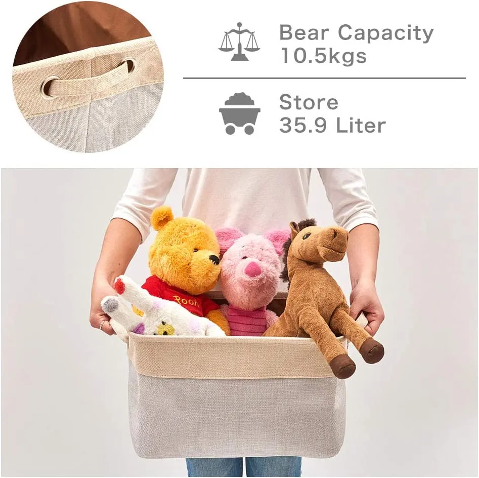 Pack of 3 Collapsible Large Cube Fabric Storage Bins Baskets for Laundry - Beige