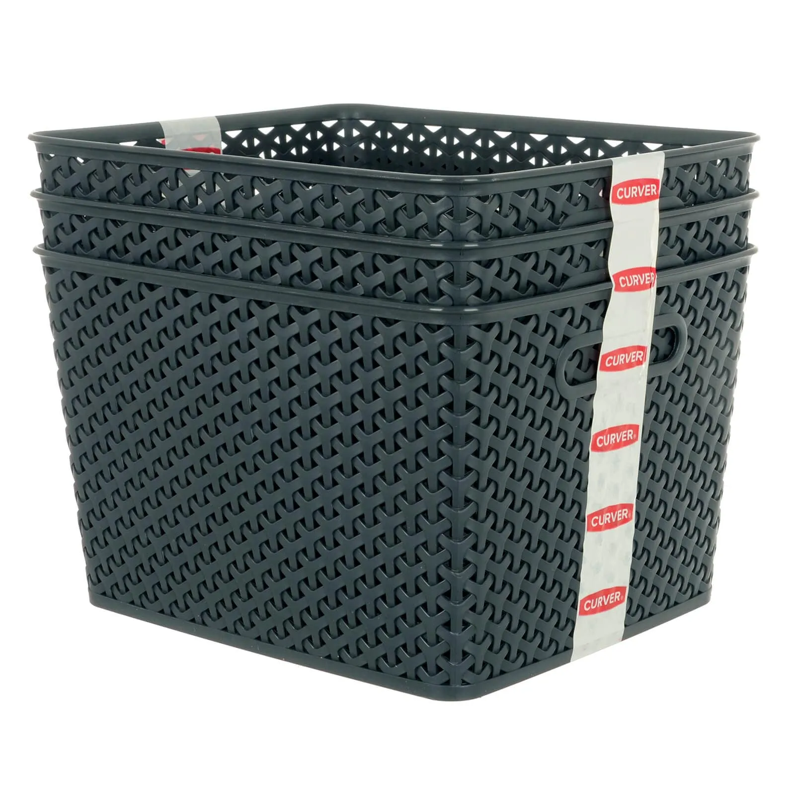 Pack of 3 Curver My Style Home Storage Baskets Woven Plastic Boxes