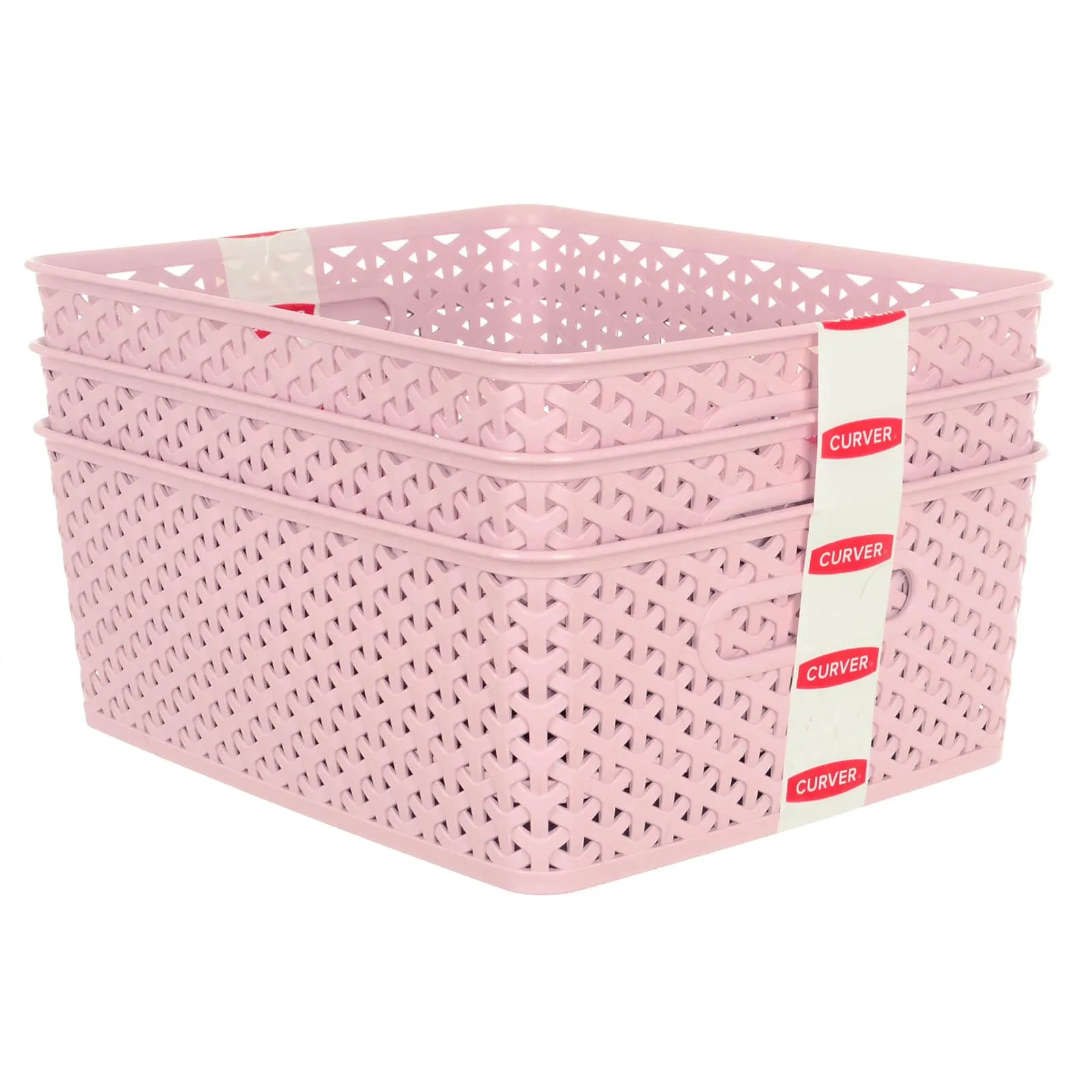 Pack of 3 Curver My Style Home Storage Baskets Woven Plastic Boxes