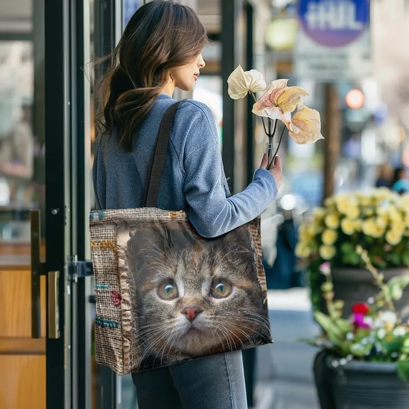 Painting Puppy Paper Tote Bag for Women with Zipper Large Work Handbag, Natural Eco-friendly Reusable Grocery Bag