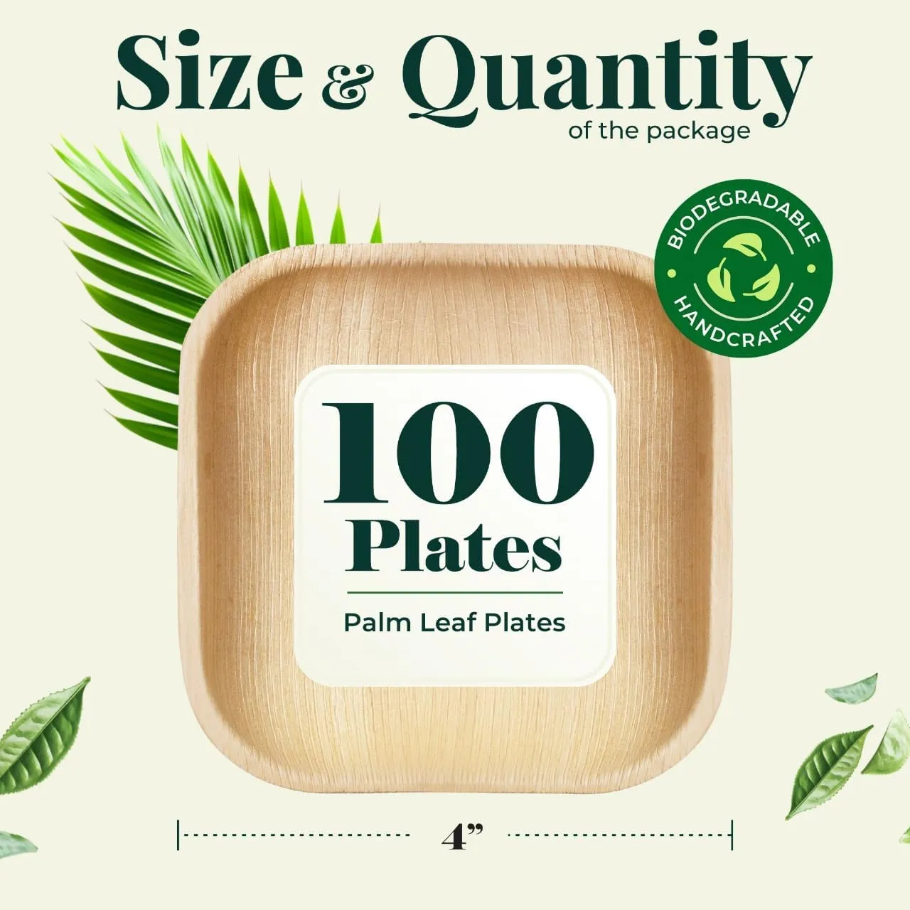 Palm Leaf Plates 4 Inch Bamboo Plate Disposable 100 Pack Small Dessert and Appetizer Square Party Plates Biodegradable Compostable Cocktail Better Than Paper Plate By KoalaLove
