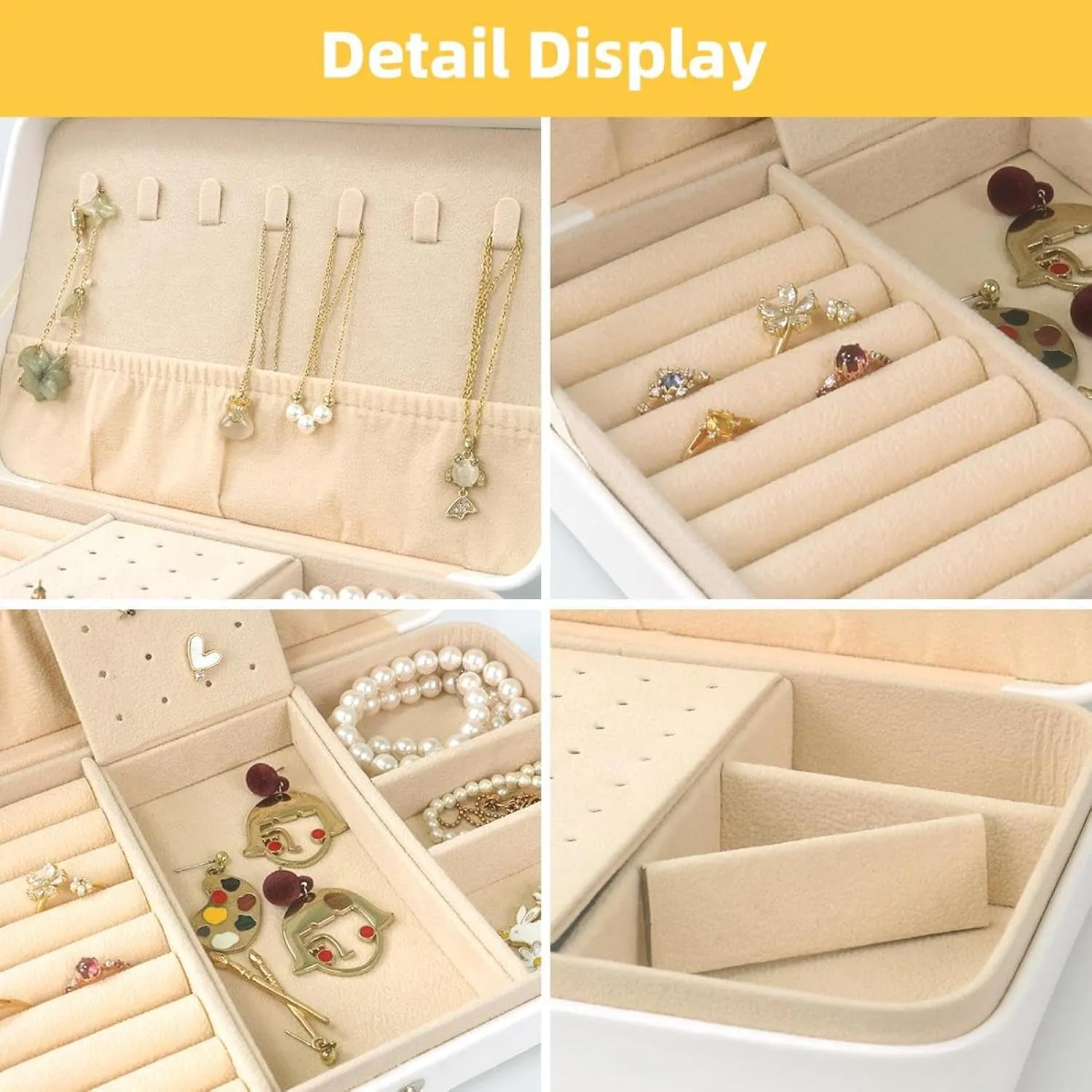 Palm Tree Black Pattern Travel Jewelry Box, Portable Travel Display Case Storage Holder Boxes for Stud Earrings, Rings, Necklaces, Bracelets