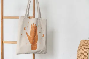 Palmistry Mystic Hand Tote Bag, Palmistry tote bag, mystic shoulder bag, shopping bag.