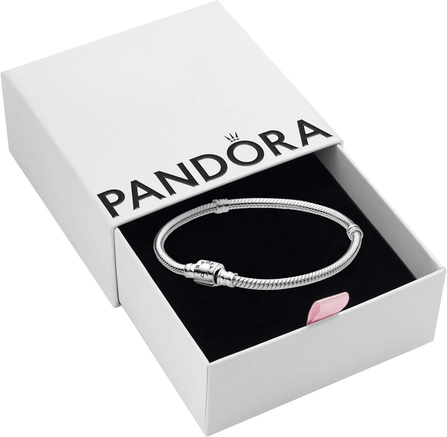 PANDORA Moments Barrel Clasp Snake Chain Bracelet - Silver Bracelet for Women - Sterling Silver - With Gift Box