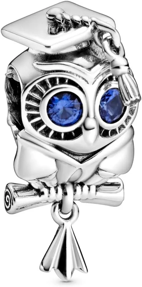Pandora Wise Owl Graduation Charm - Compatible Moments Bracelets - Jewelry for Women - Gift for Women - Made with Sterling Silver & Man-Made Crystal