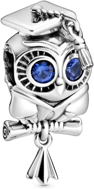 Pandora Wise Owl Graduation Charm - Compatible Moments Bracelets - Jewelry for Women - Gift for Women - Made with Sterling Silver & Man-Made Crystal