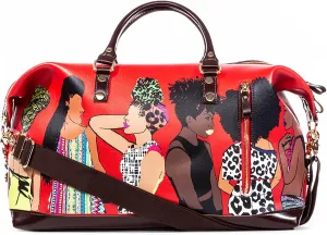 Pardon My Fro Fashion Duffle Bag for Women – Cute Afro-Inspired Faux Leather Weekender Bag, Waterproof Carryon Luggage, Large Travel Duffle for Sleepover, Overnight, Gym, & Hospital – 50x31x23cm Red
