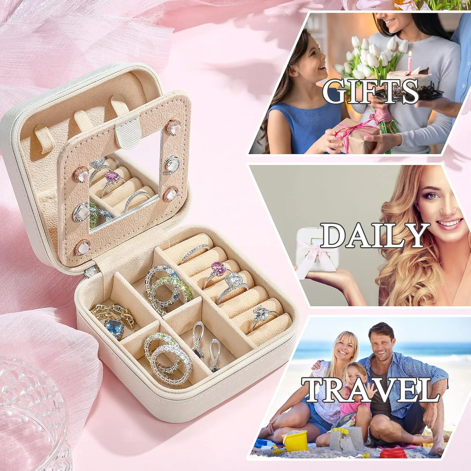 Parima Bridesmaid Gifts for Wedding Day, Women | Proposal Unique Travel Essentials Small Jewelry Box Case-Initial S White