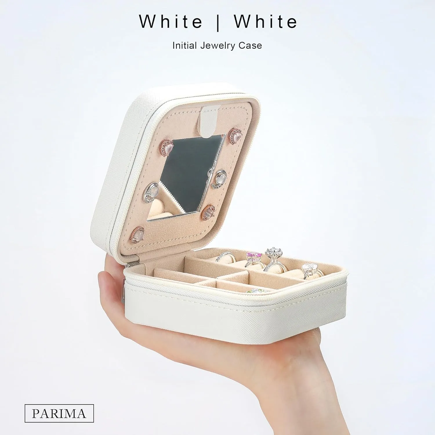 Parima Bridesmaid Gifts for Wedding Day, Women | Proposal Unique Travel Essentials Small Jewelry Box Case-Initial S White