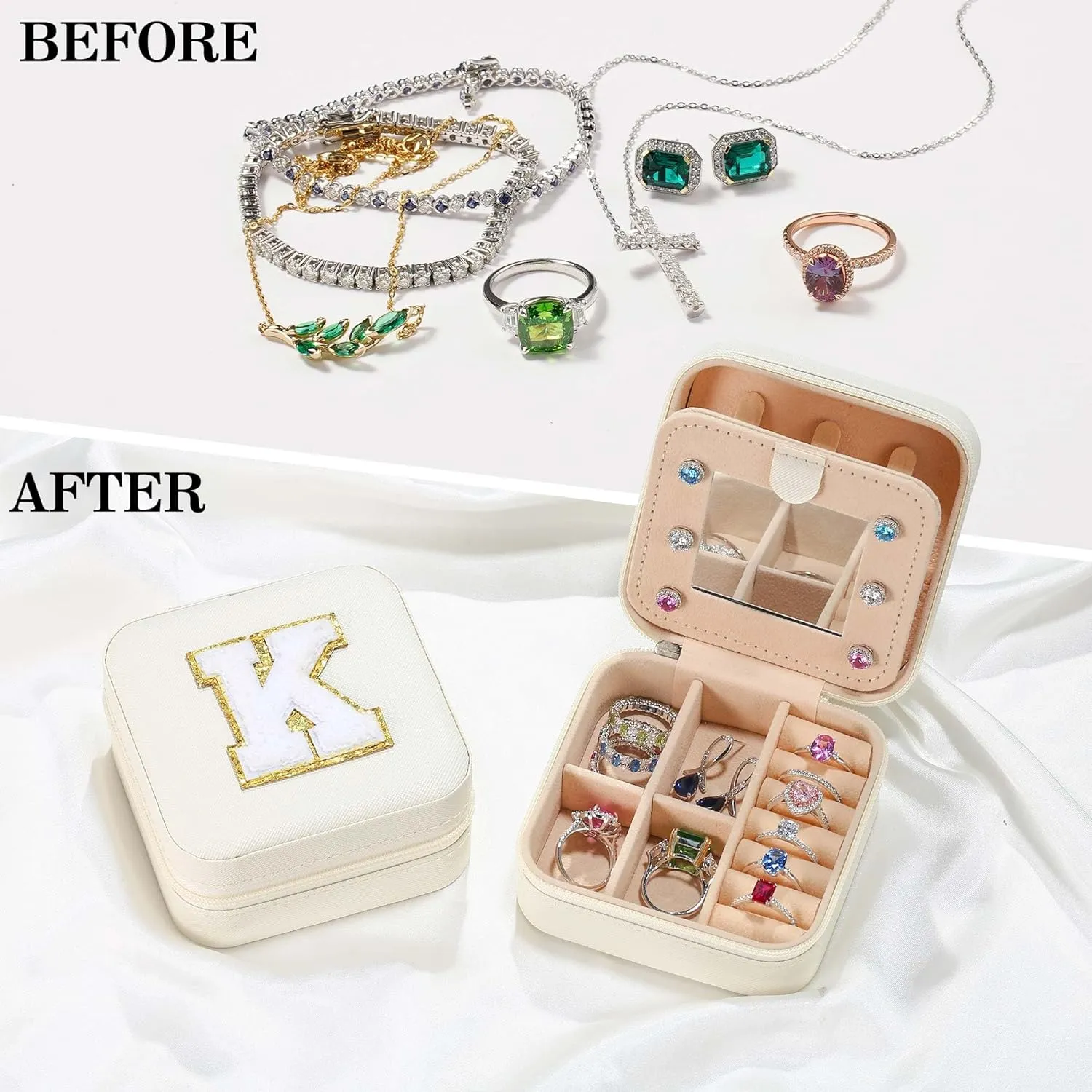 Parima Bridesmaid Gifts for Wedding Day, Women | Proposal Unique Travel Essentials Small Jewelry Box Case-Initial S White