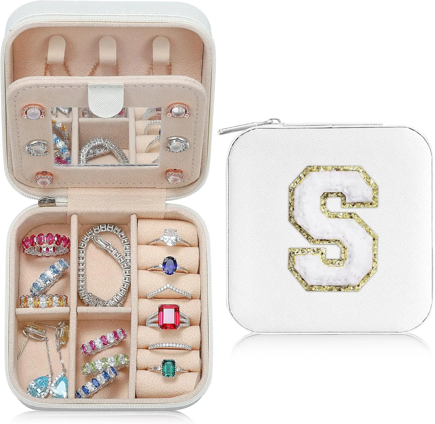Parima Bridesmaid Gifts for Wedding Day, Women | Proposal Unique Travel Essentials Small Jewelry Box Case-Initial S White