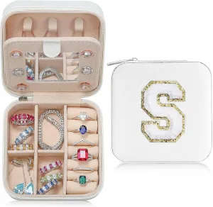 Parima Bridesmaid Gifts for Wedding Day, Women | Proposal Unique Travel Essentials Small Jewelry Box Case-Initial S White