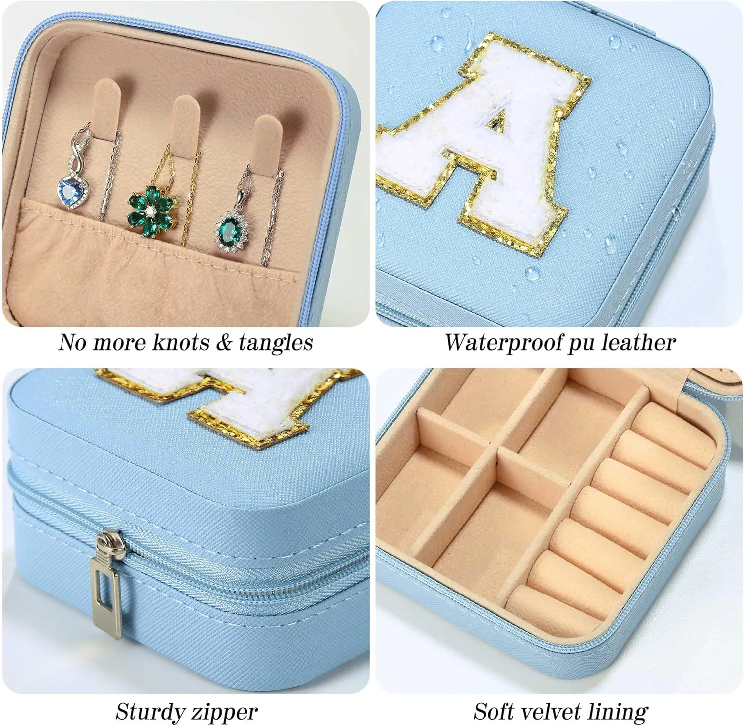 Parima Mom Gifts for Women, Travel Jewelry Case for Mother Gifts | Travel Gifts for Mother Mom from Daughters | Travel Essentials Small Jewelry Box | Jewelry Travel Organizer - Letter T, Sky Blue