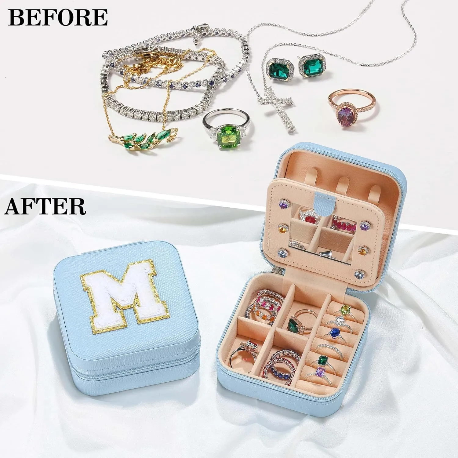 Parima Mom Gifts for Women, Travel Jewelry Case for Mother Gifts | Travel Gifts for Mother Mom from Daughters | Travel Essentials Small Jewelry Box | Jewelry Travel Organizer - Letter T, Sky Blue