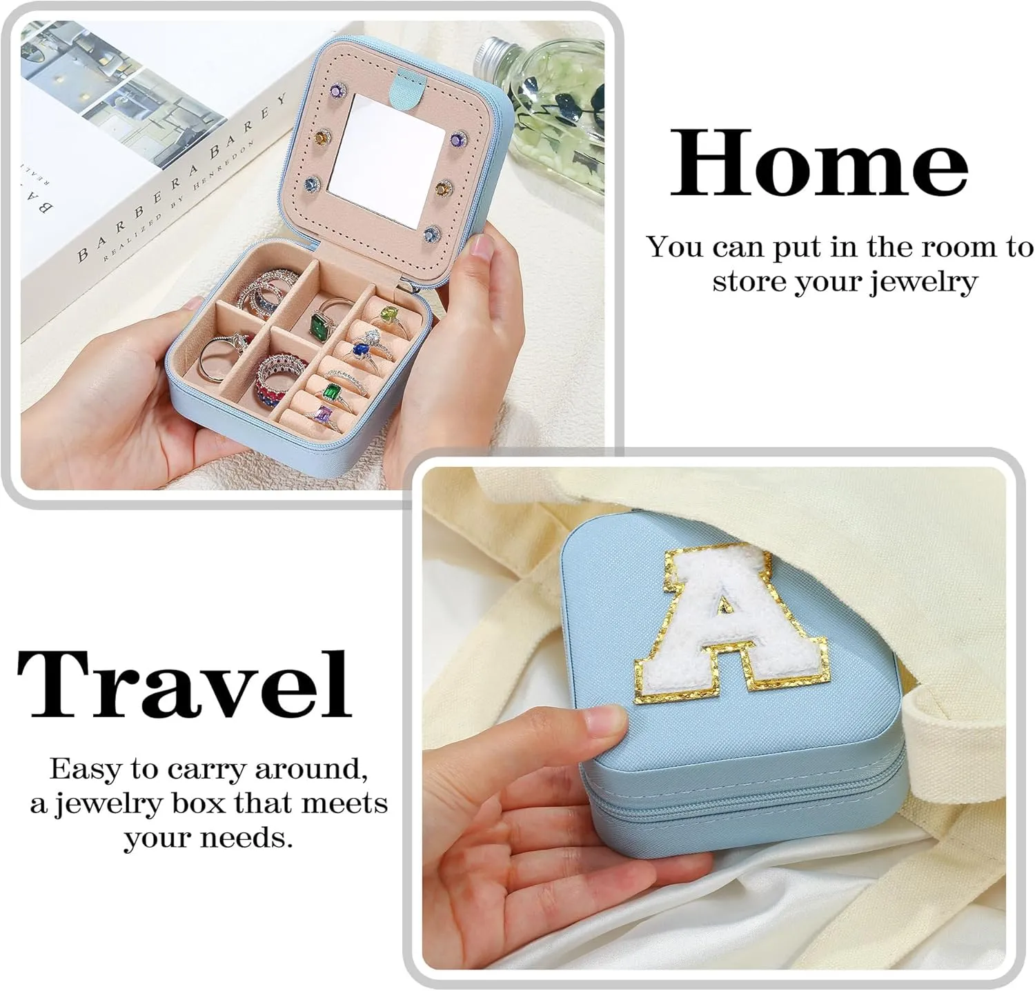 Parima Mom Gifts for Women, Travel Jewelry Case for Mother Gifts | Travel Gifts for Mother Mom from Daughters | Travel Essentials Small Jewelry Box | Jewelry Travel Organizer - Letter T, Sky Blue