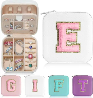 Parima Teacher Gifts for Women - Teacher Appreciation Gifts for Friends Travel Must Have Jewelry Case Organizer | Travel Jewelry Box | Graduation Gifts for Friends Female - Letter E, White