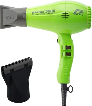 Parlux 3800 Eco Friendly Ionic & Ceramic Green Hair Dryer   M Hair Designs Hot Blow Attachment Black (Bundle) – Lightweight, Fast-Drying, Frizz-Control Blow Dryer for Salon-Quality Styling