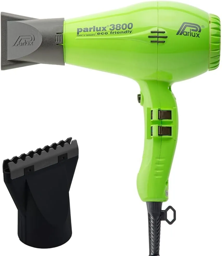 Parlux 3800 Eco Friendly Ionic & Ceramic Green Hair Dryer   M Hair Designs Hot Blow Attachment Black (Bundle) – Lightweight, Fast-Drying, Frizz-Control Blow Dryer for Salon-Quality Styling
