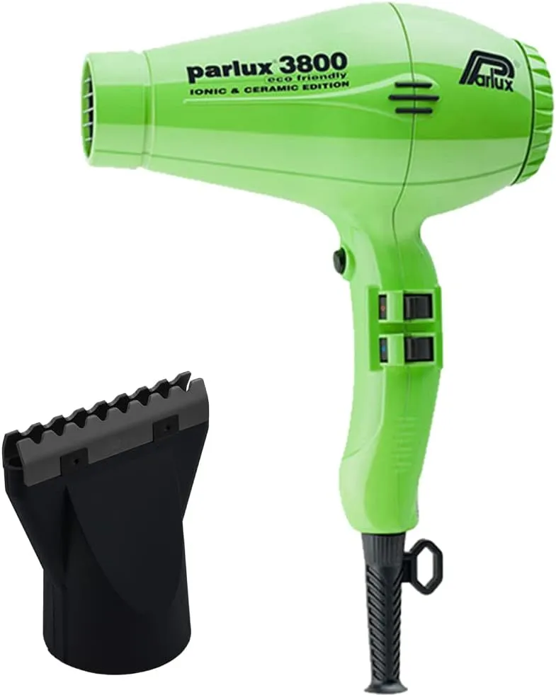 Parlux 3800 Eco Friendly Ionic & Ceramic Green Hair Dryer   M Hair Designs Hot Blow Attachment Black (Bundle) – Lightweight, Fast-Drying, Frizz-Control Blow Dryer for Salon-Quality Styling