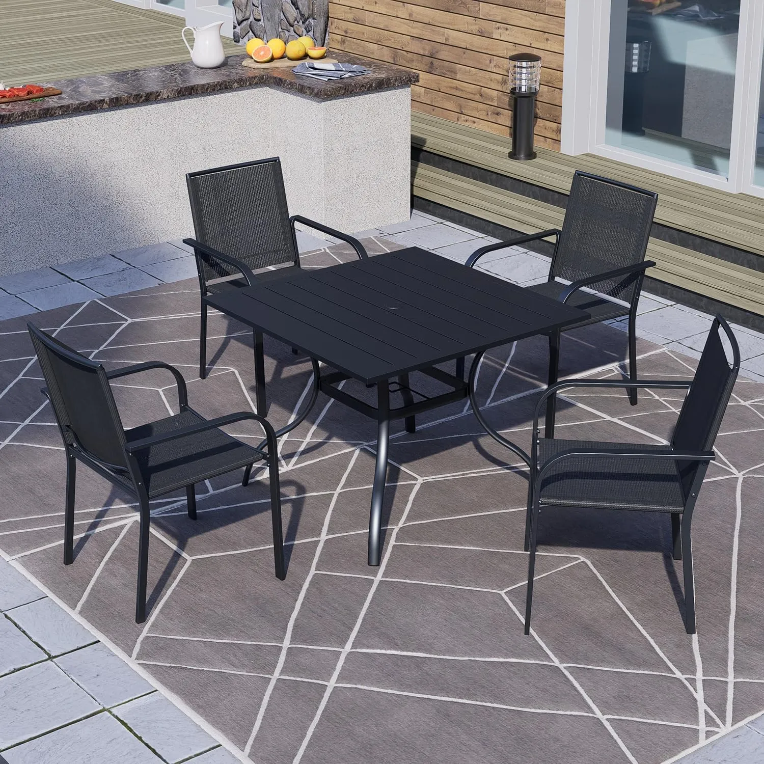 Patio Dining Chairs Set of 2 with Textilene mesh Fabric, Outdoor Space Saving Lawn Chairs for Porch Garden Backyard Poolside Sling Chairs,Black