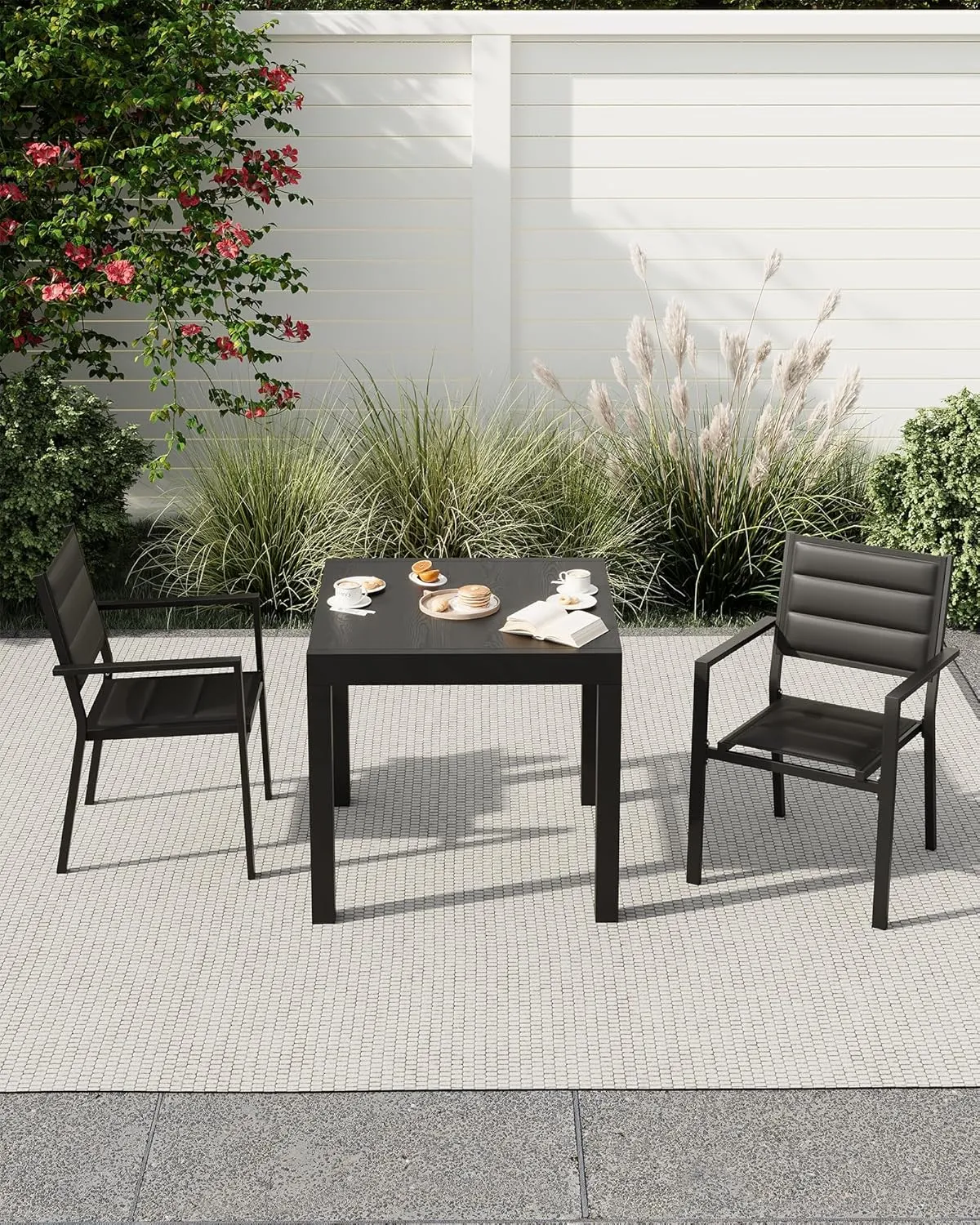 Patio Stackable Chairs Set of 2, Outdoor Aluminum Stacking Dining Chairs with Textilene Fabric for Outdoor, Patio, Deck, Backyard