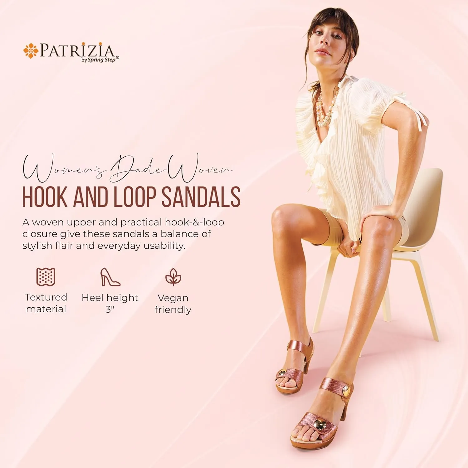 PATRIZIA Women's DADE-WOVEN Hook and Loop Sandals - Textured Faux Leather with Gold Button Accents, Adjustable Fit