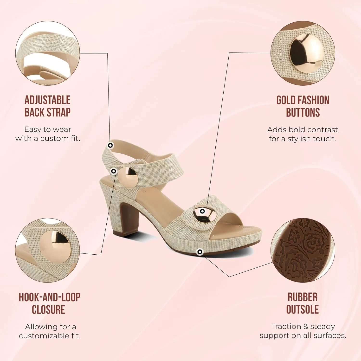 PATRIZIA Women's DADE-WOVEN Hook and Loop Sandals - Textured Faux Leather with Gold Button Accents, Adjustable Fit