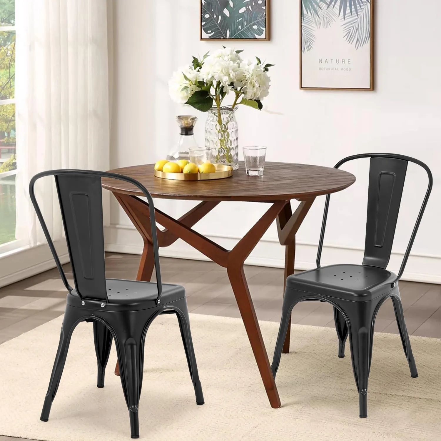 PayLessHere Metal Dining Chairs Kitchen Chairs 18 Inch Tolix Side Stackable Chairs 330 LBS Weight Capacity Indoor Outdoor Chairs Sturdy Metal Seating