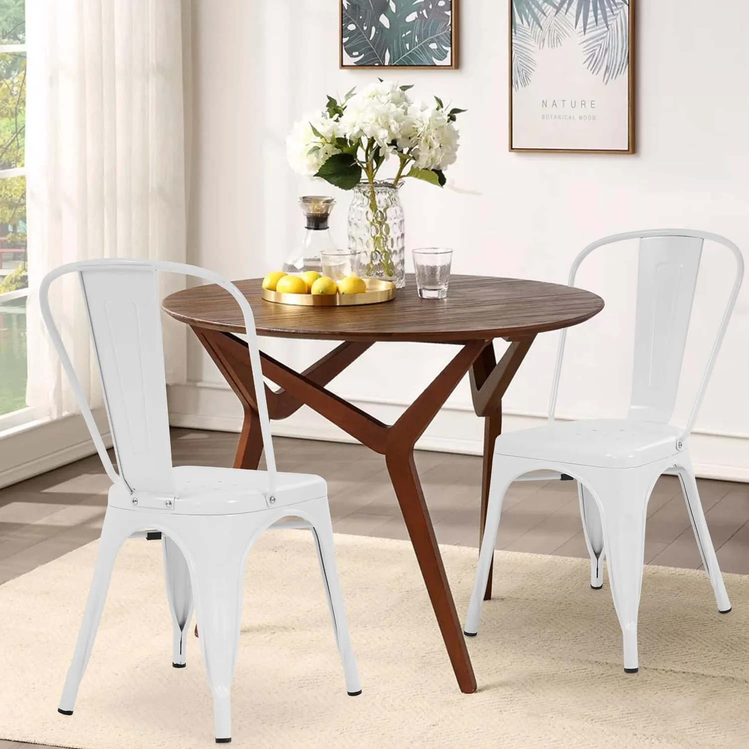 PayLessHere Metal Dining Chairs Kitchen Chairs 18 Inch Tolix Side Stackable Chairs 330 LBS Weight Capacity Indoor Outdoor Chairs Sturdy Metal Seating