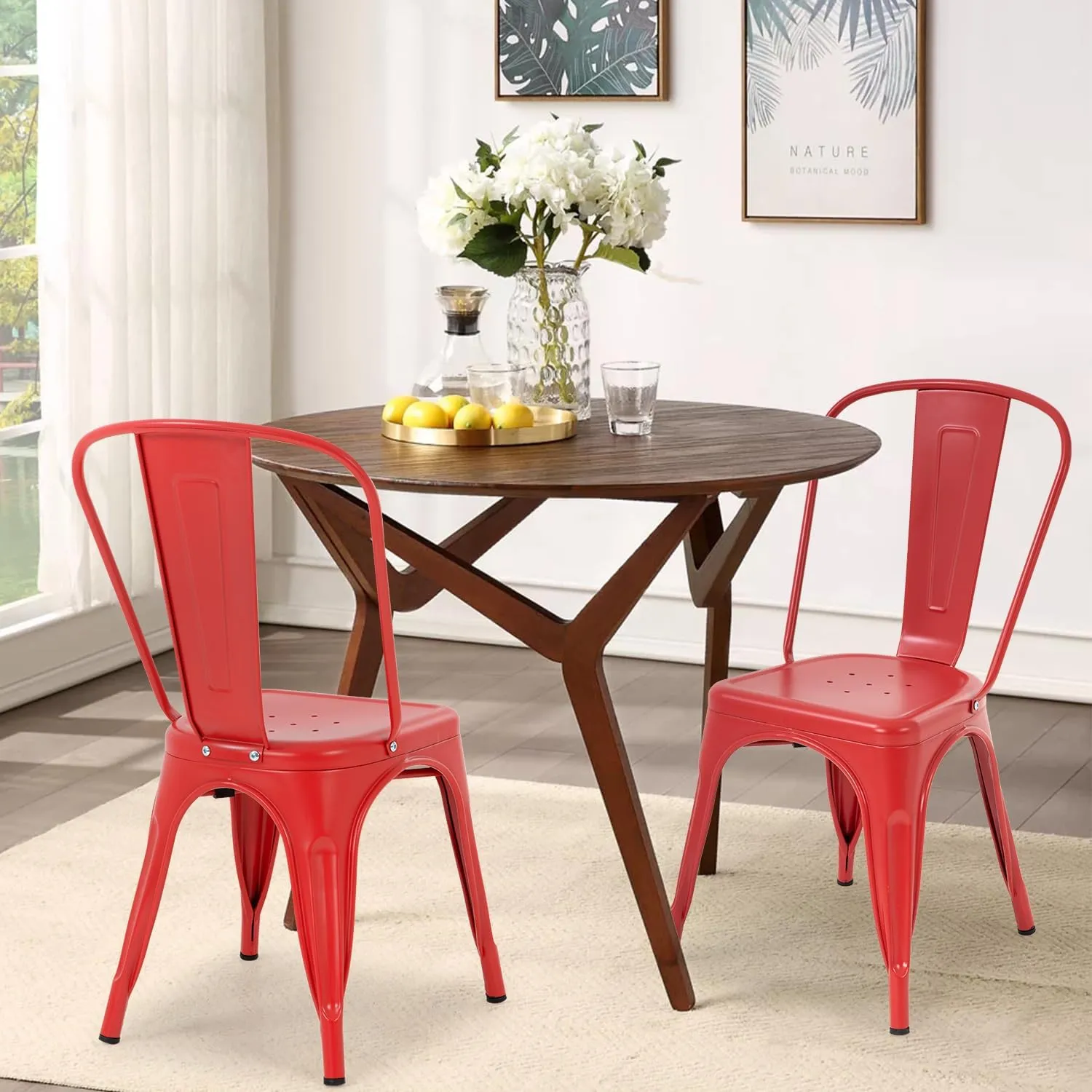 PayLessHere Metal Dining Chairs Kitchen Chairs 18 Inch Tolix Side Stackable Chairs 330 LBS Weight Capacity Indoor Outdoor Chairs Sturdy Metal Seating