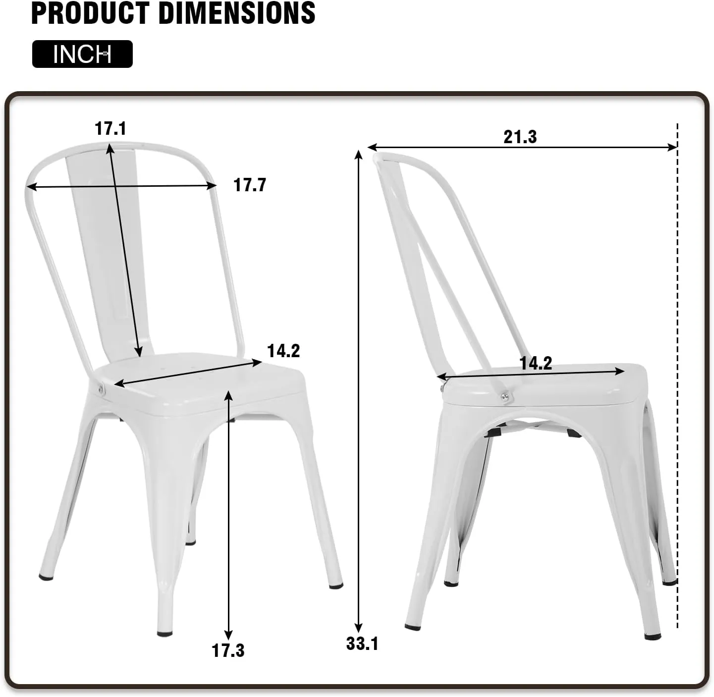 PayLessHere Metal Dining Chairs Kitchen Chairs 18 Inch Tolix Side Stackable Chairs 330 LBS Weight Capacity Indoor Outdoor Chairs Sturdy Metal Seating