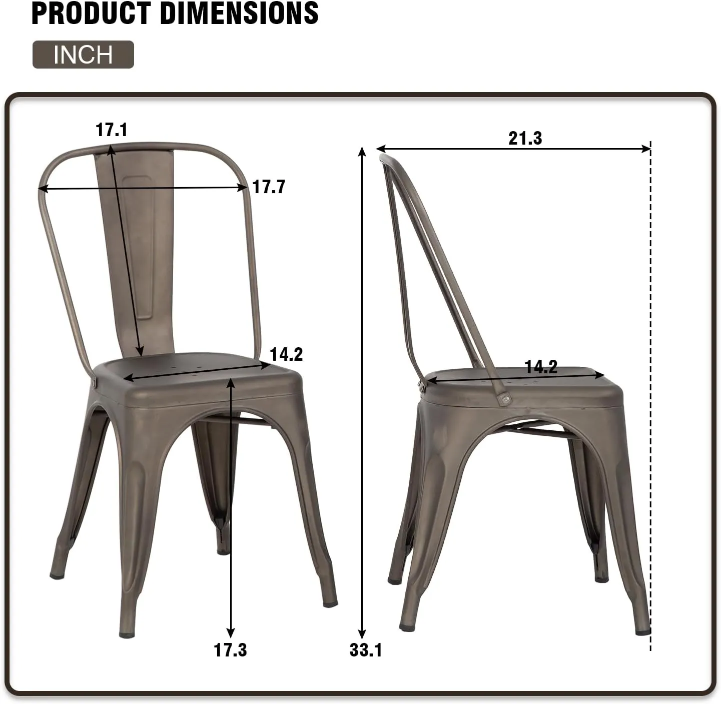 PayLessHere Metal Dining Chairs Kitchen Chairs 18 Inch Tolix Side Stackable Chairs 330 LBS Weight Capacity Indoor Outdoor Chairs Sturdy Metal Seating