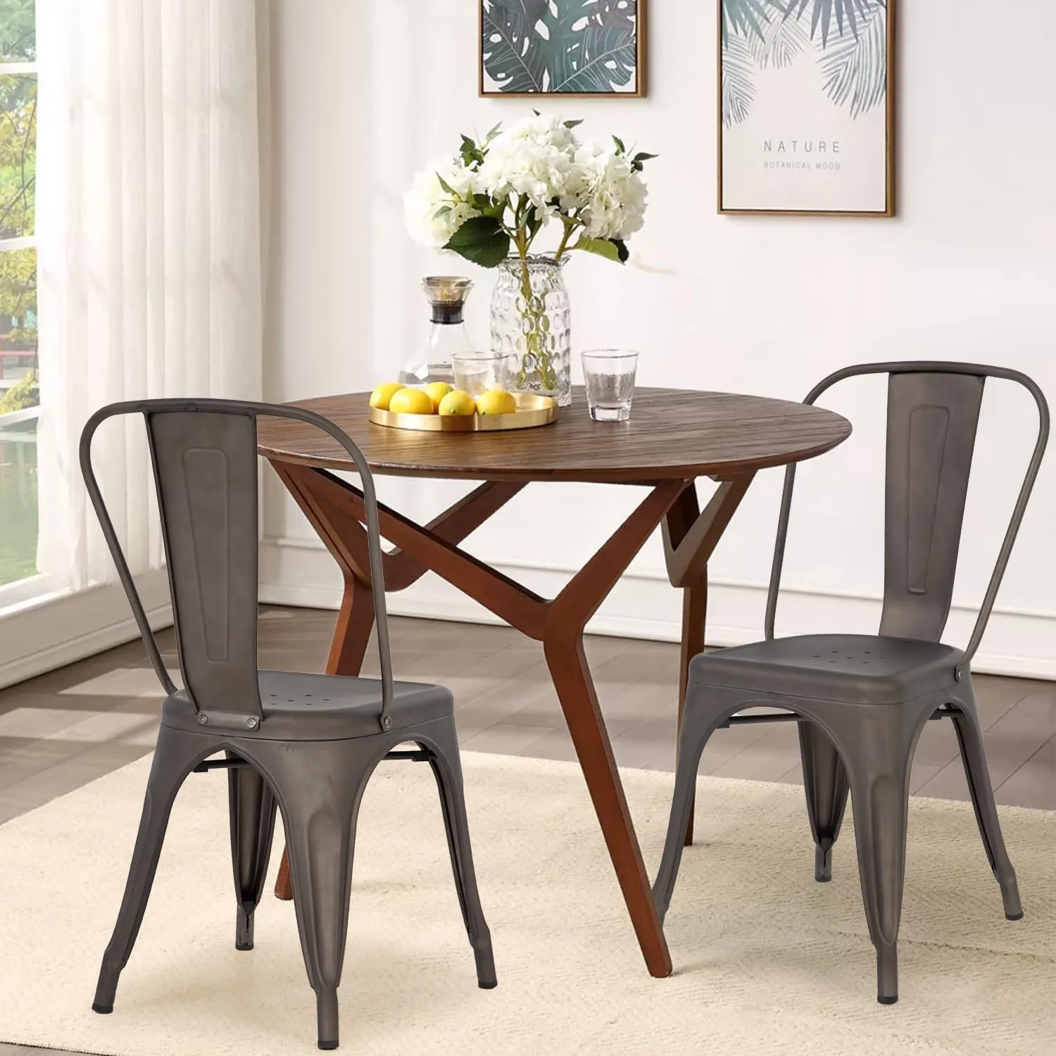 PayLessHere Metal Dining Chairs Kitchen Chairs 18 Inch Tolix Side Stackable Chairs 330 LBS Weight Capacity Indoor Outdoor Chairs Sturdy Metal Seating