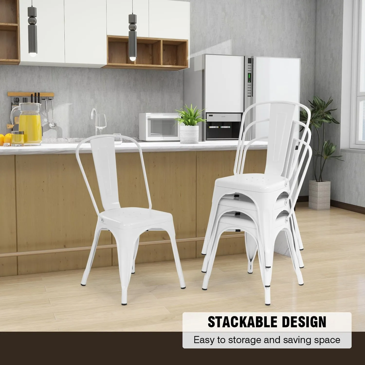 PayLessHere Metal Dining Chairs Kitchen Chairs 18 Inch Tolix Side Stackable Chairs 330 LBS Weight Capacity Indoor Outdoor Chairs Sturdy Metal Seating