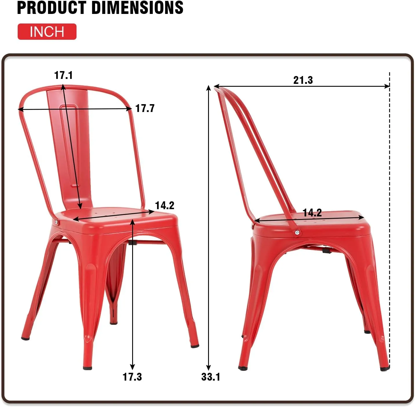 PayLessHere Metal Dining Chairs Kitchen Chairs 18 Inch Tolix Side Stackable Chairs 330 LBS Weight Capacity Indoor Outdoor Chairs Sturdy Metal Seating