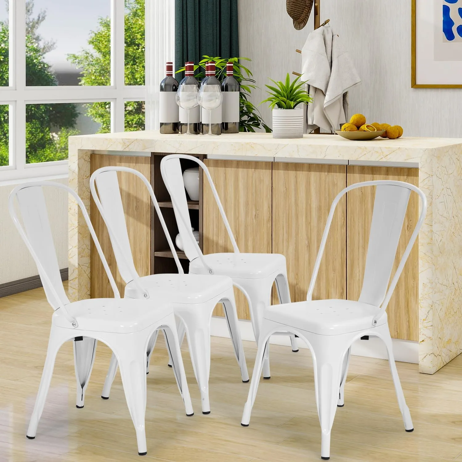 PayLessHere Metal Dining Chairs Kitchen Chairs 18 Inch Tolix Side Stackable Chairs 330 LBS Weight Capacity Indoor Outdoor Chairs Sturdy Metal Seating