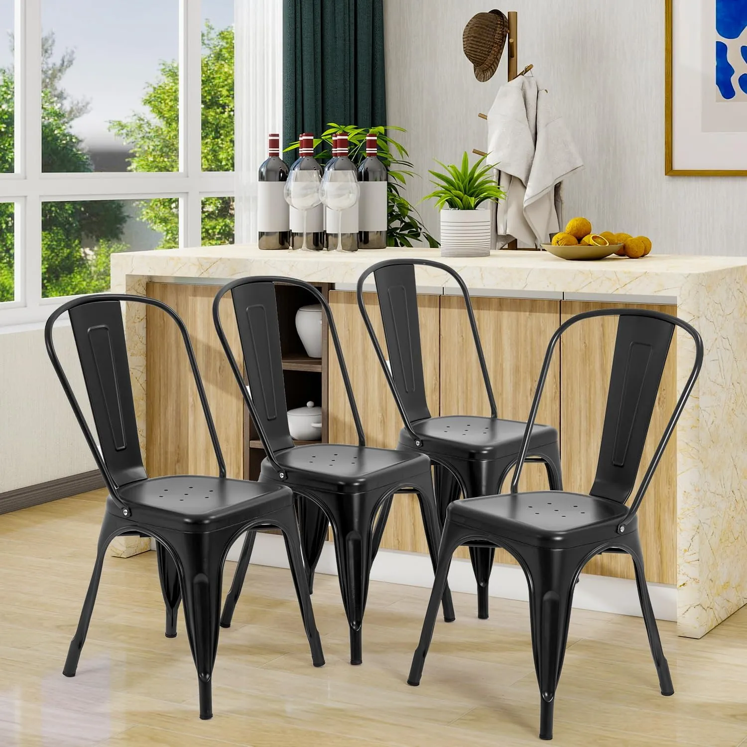 PayLessHere Metal Dining Chairs Kitchen Chairs 18 Inch Tolix Side Stackable Chairs 330 LBS Weight Capacity Indoor Outdoor Chairs Sturdy Metal Seating