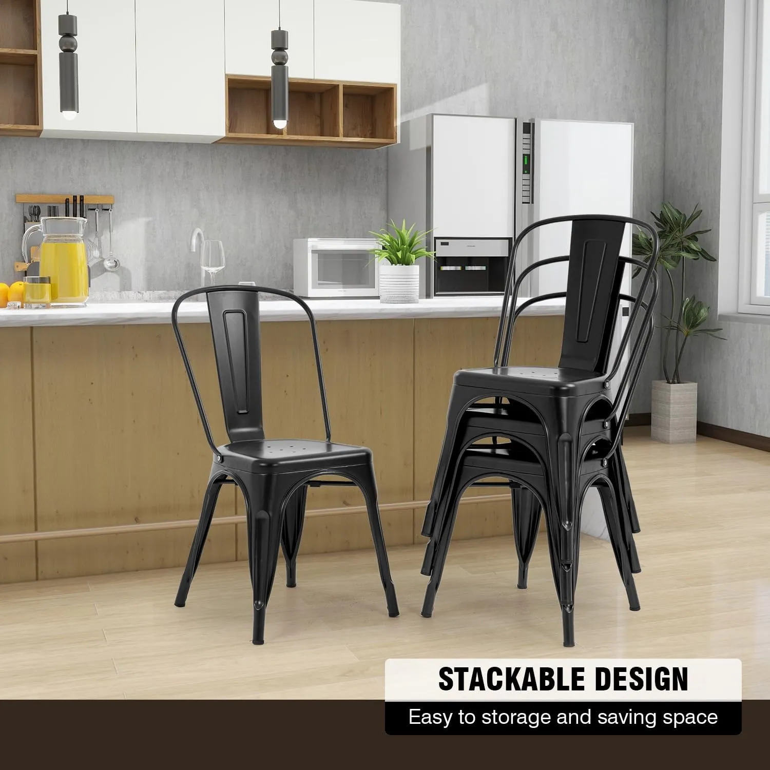 PayLessHere Metal Dining Chairs Kitchen Chairs 18 Inch Tolix Side Stackable Chairs 330 LBS Weight Capacity Indoor Outdoor Chairs Sturdy Metal Seating
