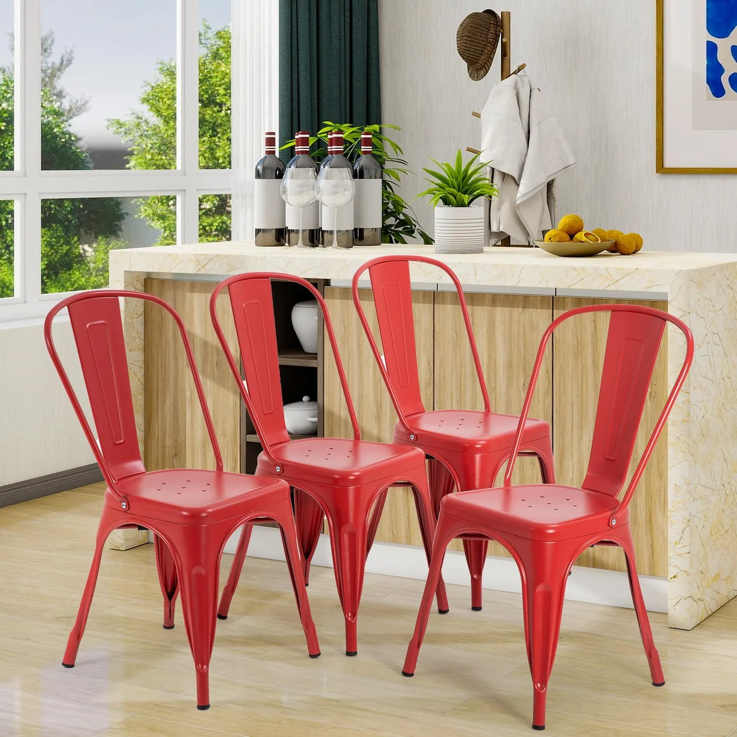 PayLessHere Metal Dining Chairs Kitchen Chairs 18 Inch Tolix Side Stackable Chairs 330 LBS Weight Capacity Indoor Outdoor Chairs Sturdy Metal Seating