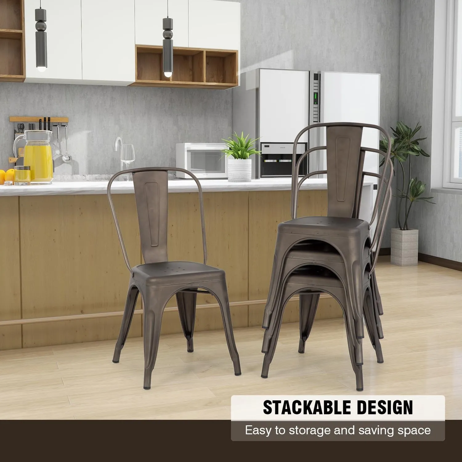 PayLessHere Metal Dining Chairs Kitchen Chairs 18 Inch Tolix Side Stackable Chairs 330 LBS Weight Capacity Indoor Outdoor Chairs Sturdy Metal Seating