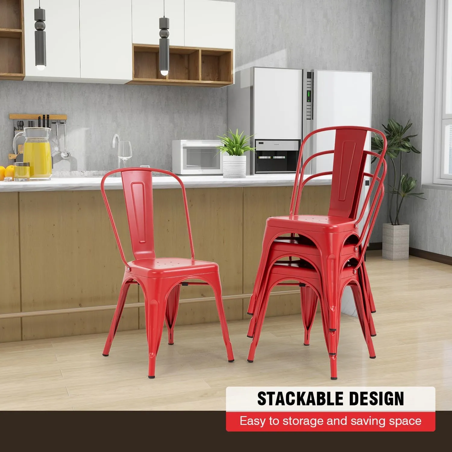 PayLessHere Metal Dining Chairs Kitchen Chairs 18 Inch Tolix Side Stackable Chairs 330 LBS Weight Capacity Indoor Outdoor Chairs Sturdy Metal Seating