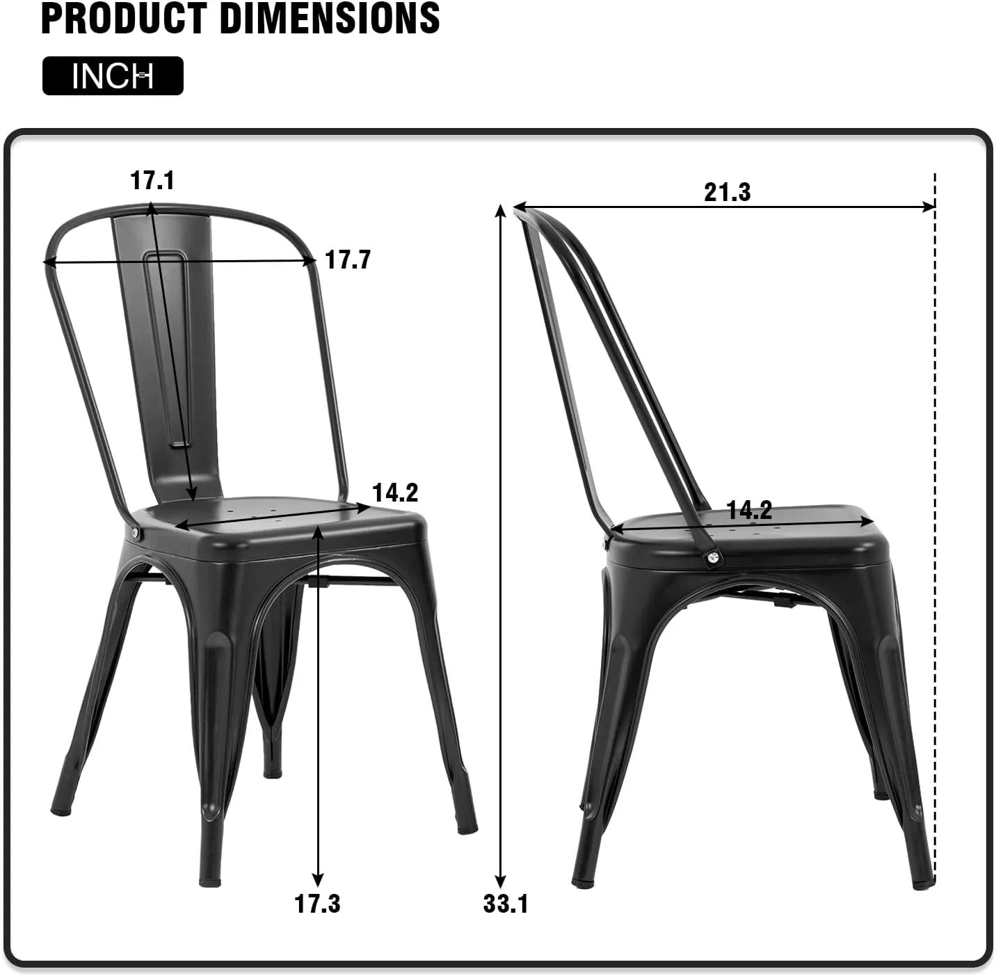 PayLessHere Metal Dining Chairs Kitchen Chairs 18 Inch Tolix Side Stackable Chairs 330 LBS Weight Capacity Indoor Outdoor Chairs Sturdy Metal Seating